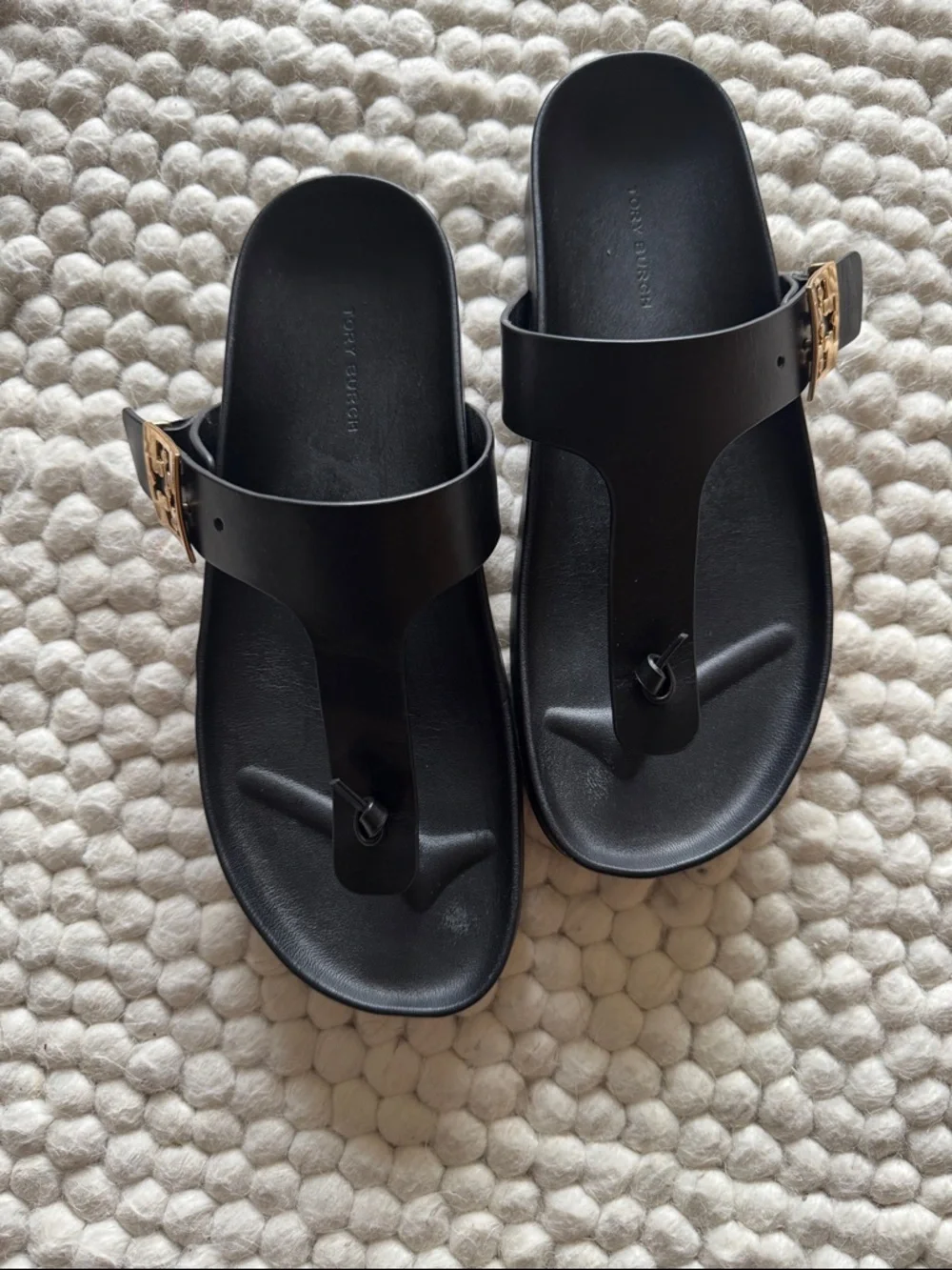 Tory Burch Mellow Thong Sandals with Gold Logo Accent - Size 9